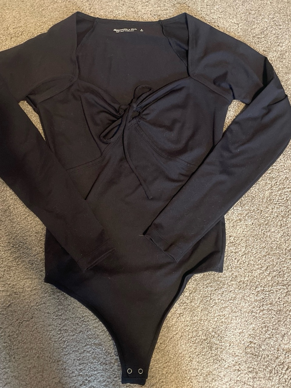 Abercrombie Black Long Sleeve Tie-Front Bodysuit